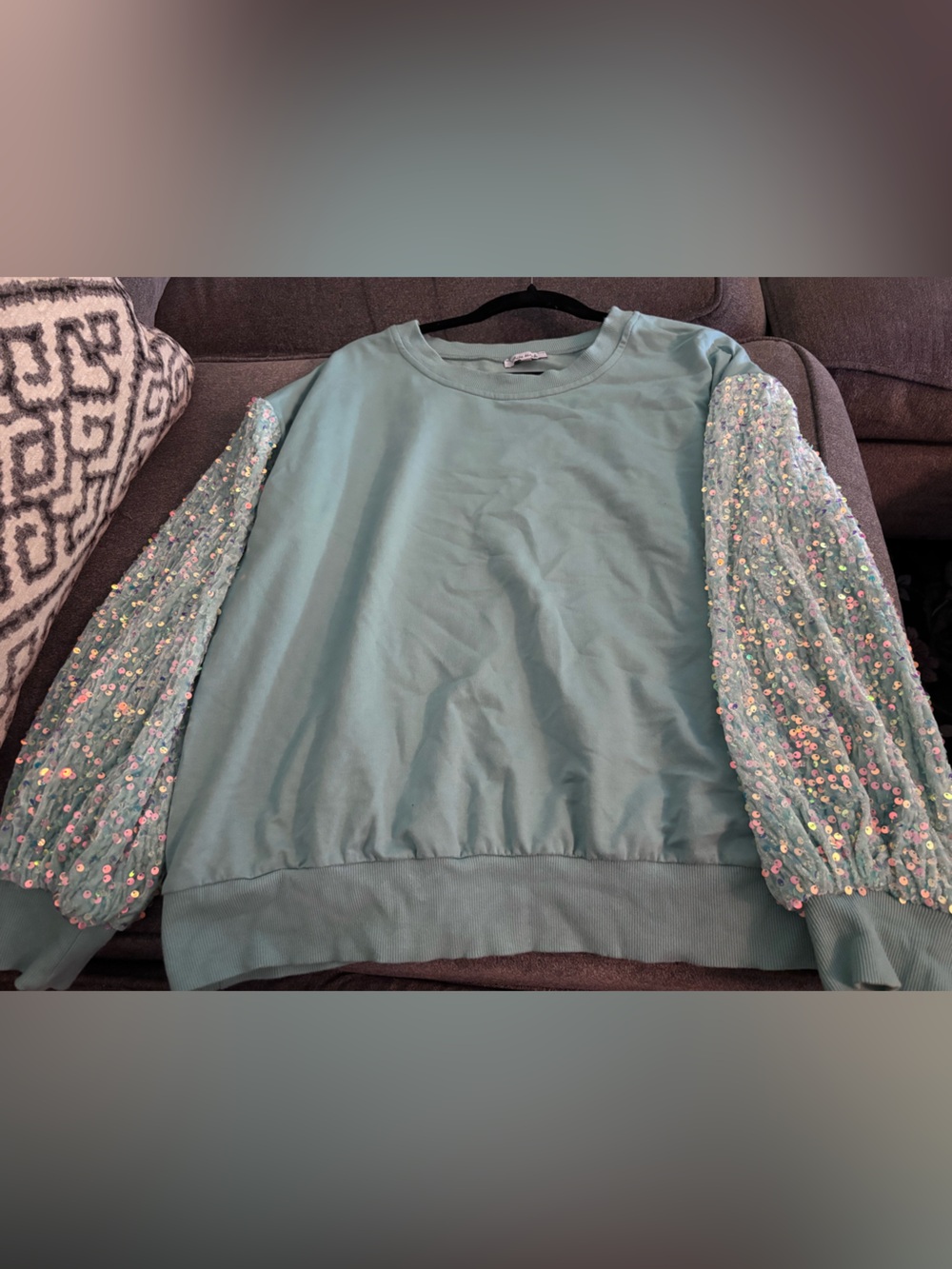 Sequin Puff-Sleeve Sweatshirt - blue